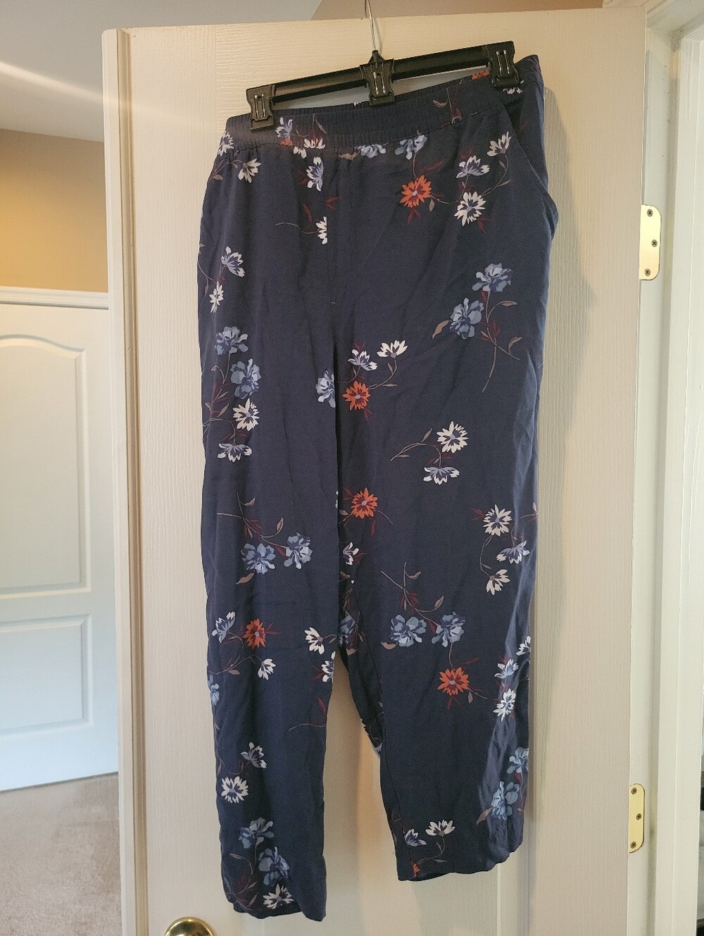 Jessica Simpson Womens XXL Navy Blue Floral Pull On Soft Pants Joggers Fall cozy